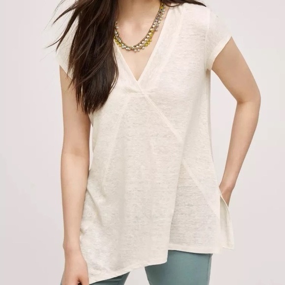 Anthropologie Tops - Meadow Rue by Anthropologie Pieced Asymmetrical Linen V-Neck Tee
